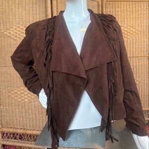 Vintage Fringe Faux Suede Brown Jacket Size L